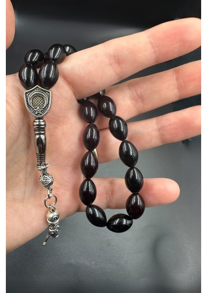 Alpaka Püskül Ateş Kehribar Tespih Ahşap Kutu)