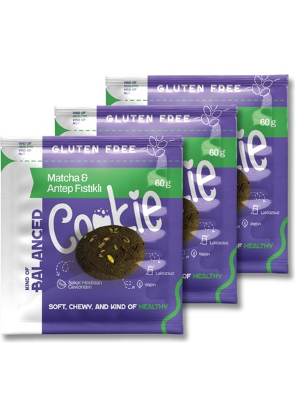 Glütensiz Matcha & Antep Fıstıklı Cookie 60 gr x 3 Adet