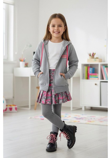 Neon Detaylı Lady Kız Çocuk Kapüşonlu hırka - Gri