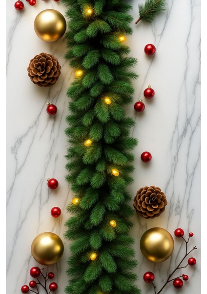 Yılbaşı 160 cm Büyük Boy Çam Garland Işıklı Set Led, Yeşil, Şık ve Parlak Dekorasyon.