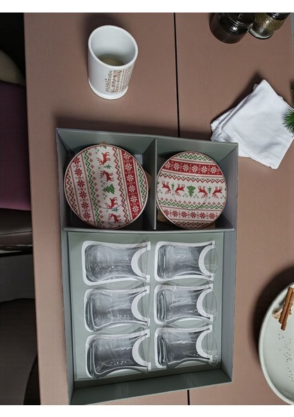 Yılbaşı Desenli 6'lı Çay Bardağı Seti /noel Desen Çay Seti fiyatları