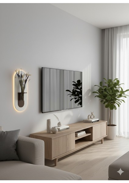 Gardenya Ahşap Pilli Ledli Iskandinav Tarzı Salon Duvar Rafı Modern Çiçeklik 26 x 65 cm