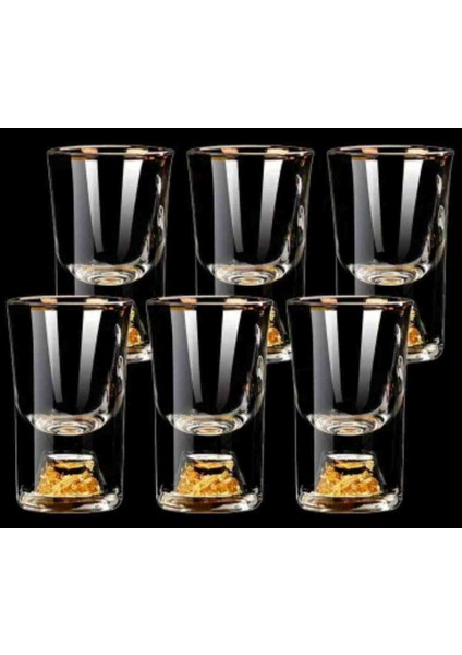 6 Adet 0,5OZ/15ML Premium Kristal Shot Bardakları Altın Folyo Detaylı Zarif Likör ve Kokteyl Shot Bardakları