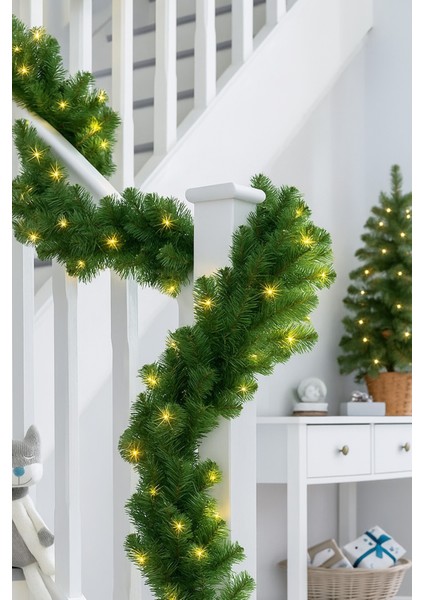 Işıklı Yeşil Yılbaşı Süsü Basic Garland, Şık ve Parlak Dekorasyon Aksesuarı