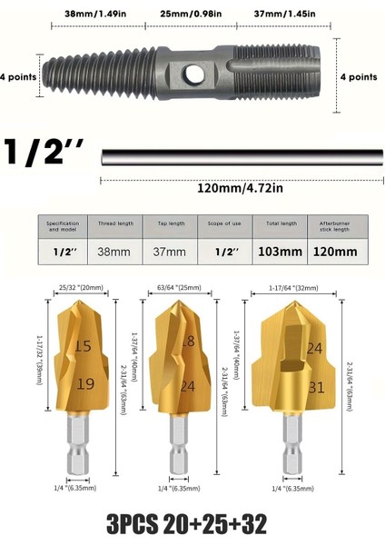 Pvc Boru Havşa Pprc Boru Onarımı 3 Boy Rayba Tesisatcı Havşa Ters Klavuz Açma Matkap Ucu Boru Tamir fiyatları