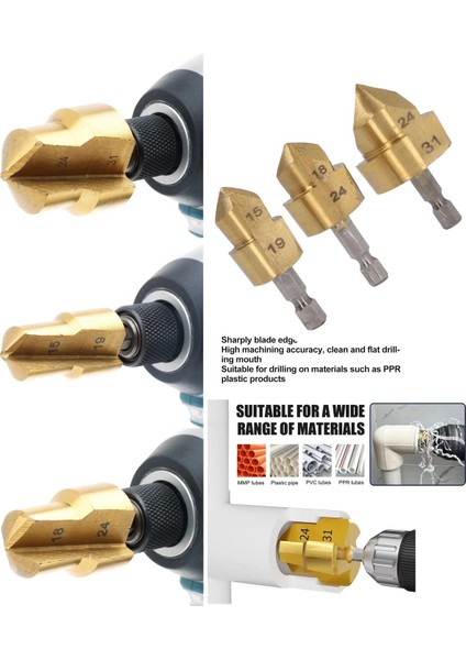 Pvc Boru Havşa Pprc Boru Onarımı 3 Boy Rayba Tesisatcı Havşa Ters Klavuz Açma Matkap Ucu Boru Tamir fırsatları