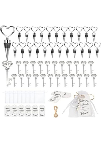 24 Adet Anahtar Şişe Açıcı ve 24 Adet Şarap Seti Şişe Açıcı Anahtar Yüzüğü Düğün Iyilikleri Düğün Masası Dekorasyonu (Yurt Dışından)