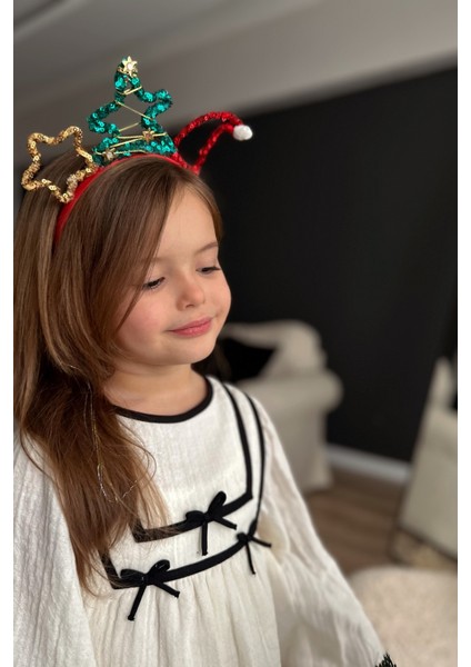 Kırmızı Pullu Yılbaşı Figürlü Kız Çocuk Taç