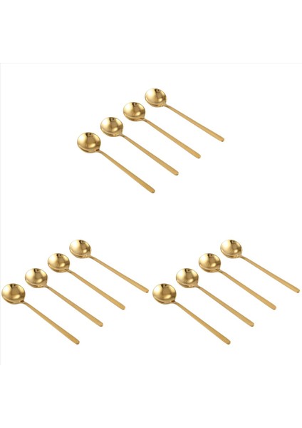 12PCS Yuvarlak Şekli Kahve Kaşık Paslanmaz Çelik Mini Çayık Teaspoons Şeker Tatlı Kaşık Dondurma Çorba Kaşığı Mutfak (Altın) (Yurt Dışından)