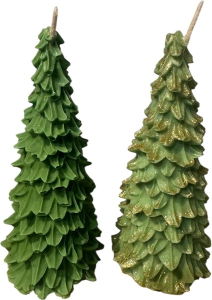 Koyu Yeşil Çam Ağacı Mum – Yılbaşı Dekoratif El Yapımı Mum – Yeni Yıl Hediyelik