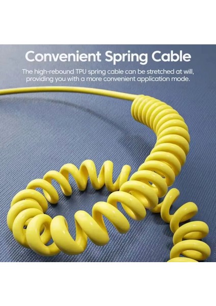 Carplay Android Auto Destekli 65W 4 Başlıklı Spiral Esnek Ultra Hızlı Şarj Data Kablosu Tüm Araçlara Uyumlu modelleri