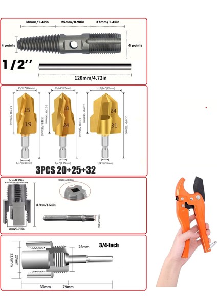 Pprc Pvc Boru Diş Açma Tamir Onarım 7 Parçalı Set Tesisatcı Havşa Rayba Ters Klavuz Diş Matkap Ucu indirimleri