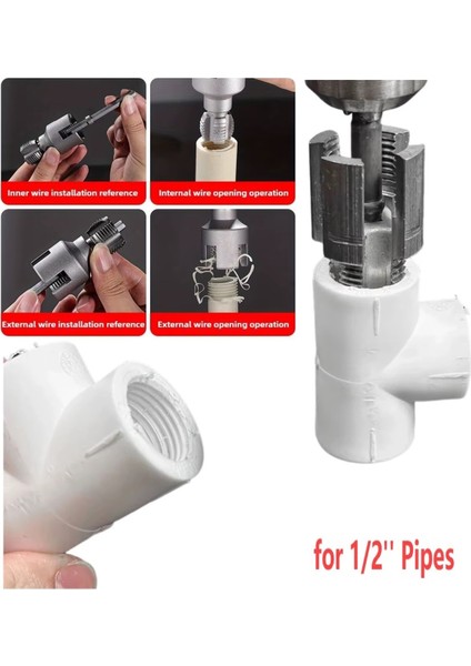 Pprc Pvc Boru Diş Açma Aparatı Tamir Onarım Montaj Için 1/2" Matkap Adaptörlü Tesisatcı Rayba Klavuz