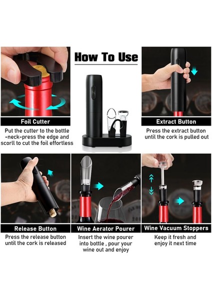 Şarj Tabanlı Elektrikli Şarap Açıcı Seti Mutfak Partisi Için Aeratör Pourer ve Folyo Kesici ile Otomatik Tirbuşon (Yurt Dışından) fırsatları