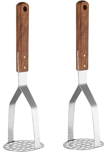 2pcs Patates Mashers Vintage Mutfak Terim Paslanmaz Yuvarlak Patates Tasher Ahşap Sap Masher Ricer Aracı (Yurt Dışından)