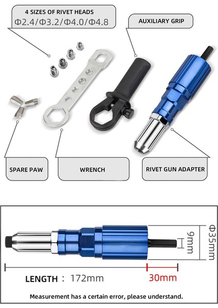 2 4-4 8mm Elektrikli Perçin Adaptörü Ana Kablosuz Perçinleme Aracı Ekleme Somun Çekme Elektrikli Matkaplar Için Uygun (Yurt Dışından) fiyatları
