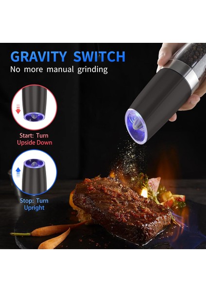 Yerçekimi Elektrik Tuzu ve Karabiber Değirmeni Ayarlanabilir Kaba Otomatik Değirmen Değirmeni LED Işıkla Çalışan Pil (Yurt Dışından) fırsatları