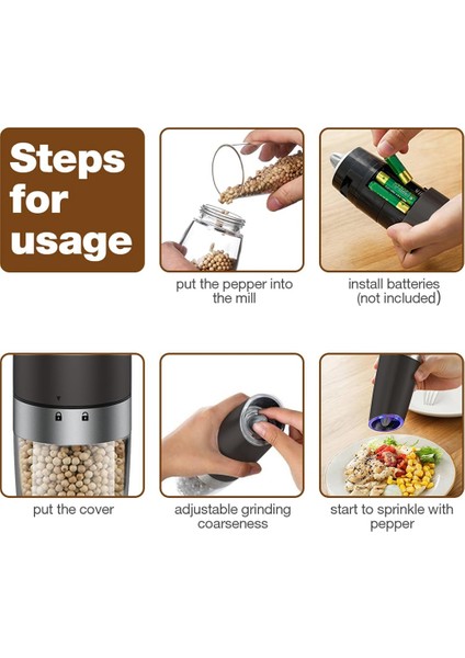 Yerçekimi Elektrik Tuzu ve Karabiber Değirmeni Ayarlanabilir Kaba Otomatik Değirmen Değirmeni LED Işıkla Çalışan Pil (Yurt Dışından) indirimleri