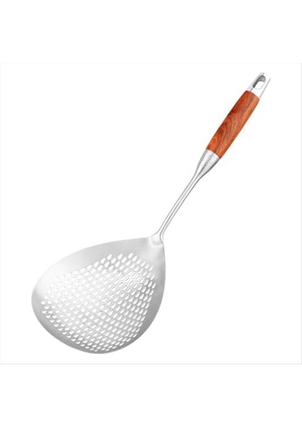 Büyük Skimmer Yuvalı Kaşık - Ahşap Uzun Saplı 304 Paslanmaz Çelik Skimmer Kaşık 16 Inç Derinlikte Fritöz Kepçe (Yurt Dışından)