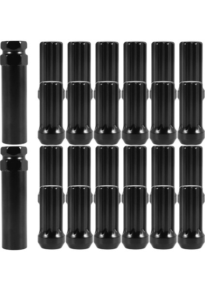 M14X1 5 Tekerlek Pabuç Somun 24 Parça 14MMX1 5 7 Spline Sürücü Awl Acorn Koni Kabuğu Nuts 2 Inç Uzun Siyah 2 Soket Anahtarı (Yurt Dışından)