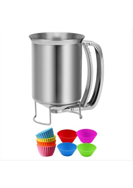 2&#39 De 1 Paslanmaz Çelik 800ML Hamur Dağıtıcı Sıkma Saplı Gözleme Dökümü Meyilli Sürahi Karıştırma Fırın Aleti (Yurt Dışından)