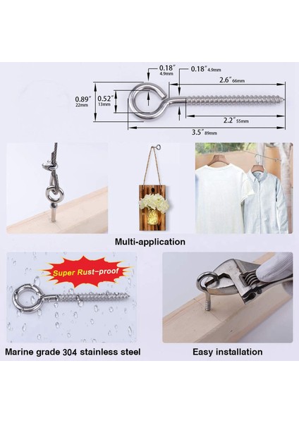30 Paket Paslanmaz Çelik Göz Parçası Vidalar Metal Kanca Ahşap Terminal Halkası Kıyafet Kancaları Kendi Kendine Dokunma Vidaları M6 (Yurt Dışından) fiyatları