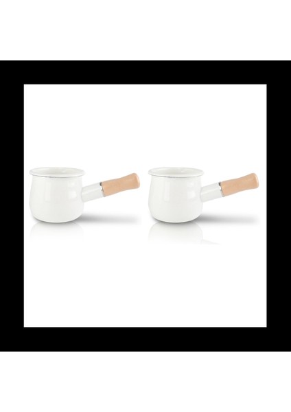 2x Emaye Süt Tavası Mini Tereyağı Isıtıcı 10 cm Tencereli Tava Tencere Ahşap Saplı Küçük Sıvı Kısımları Isıtmak Için (Yurt Dışından)