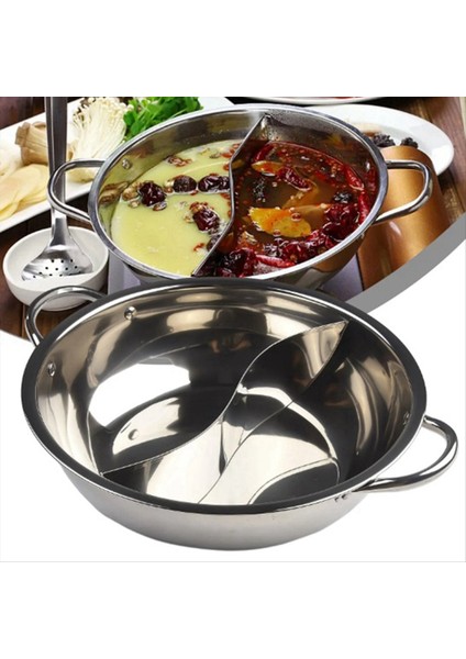 Paslanmaz Çelik Ikiz Bölünmüş Çift Hotpot Ocak Gazı Soba Uyumlu Pot Ev Mutfak Tencere Çorbası Pişirme Potu 32CM (Yurt Dışından) fırsatları