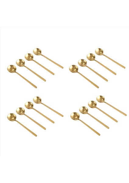 16PCS Yuvarlak Şekli Kahve Kaşık Paslanmaz Çelik Mini Çayık Teaspoons Şeker Tatlı Kaşık Dondurma Çorba Kaşığı (Altın) (Yurt Dışından)