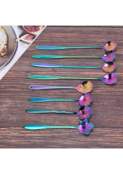 24PCS Çiçek Kaşığı Seti 2 Farklı Boyutlu Renkli Paslanmaz Çelik Çay Kaşığı Gökkuşağı Kahve Karıştırma Kaşığı (Yurt Dışından)