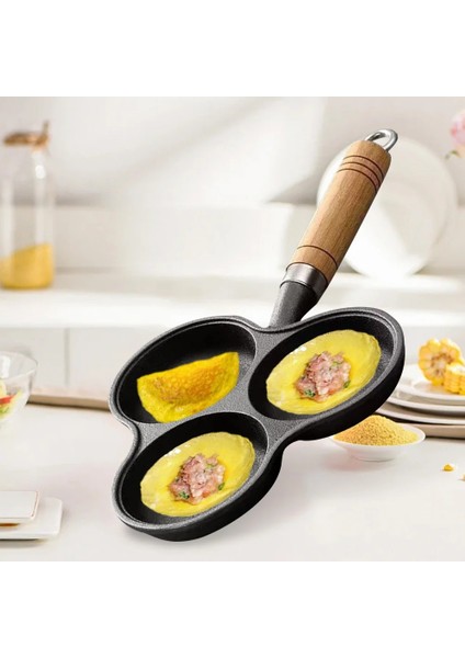 3 Delikli Dökme Demir Omlet Tava Yapışmaz Kahvaltı Yumurta Tava Kahvaltı Izgara Pişirme Potu Yumurta Tava Gözleme Tavası (Yurt Dışından) fiyatları