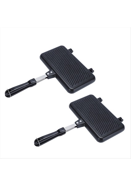 2x Gaz Yapışmaz Sandviç Üreticisi Ekmek Tost Kahvaltı Makinesi Gözleme Pişirme Barbekü Fırın Kalıp Kalıp Izgara Kızartma Tavası (Yurt Dışından)