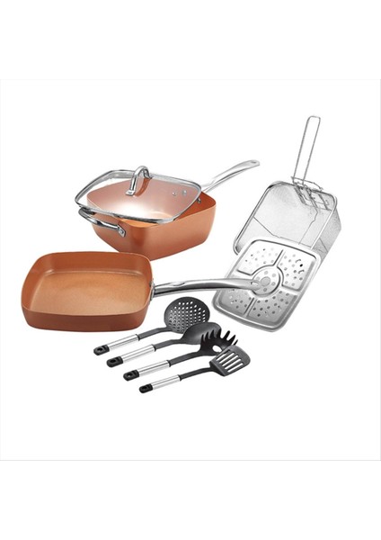 9 Adet Kızartma Tavası Dört Parçalı Set Kare Tava Kızartma Tava Bakır Rengi Yapışmaz Tava (Yurt Dışından)