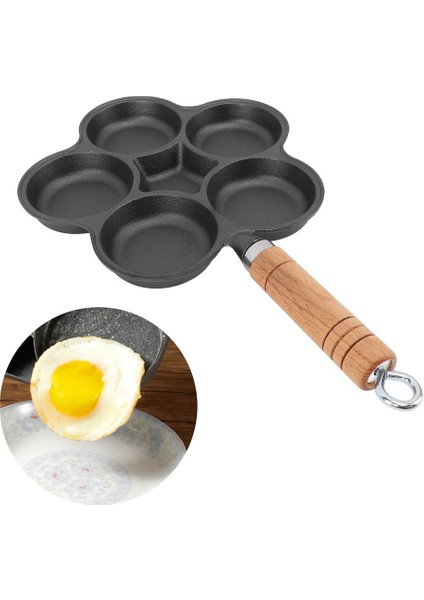 Dökme Demir Tavası Kaplanmamış Kahvaltı Tavası Yapışmaz Omlet Tavası Beş Delikli Hamburger Kalıbı Yumurta Hamur Tatlısı Tava Tavası (Yurt Dışından) fırsatları