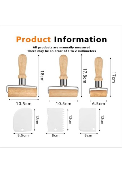 3 Ahşap Oklava Paketi Elle Yuvarlanan Hamur Için Uygun Plastik Hamur Sıyırıcı ile Yuvarlanma Pimi Pizza Tatlılar (Yurt Dışından) modelleri