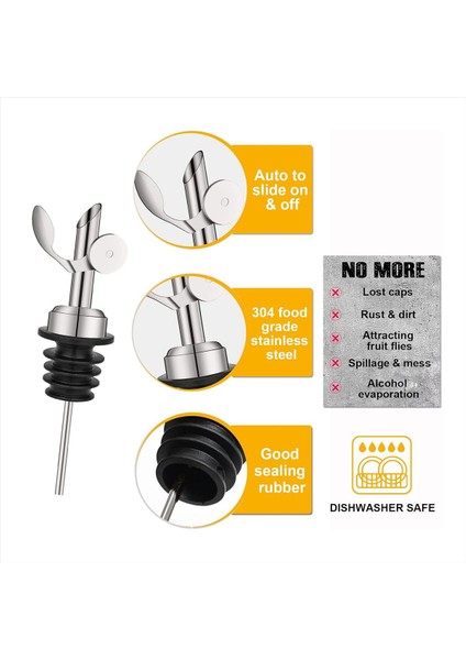 4 Adet Paslanmaz Çelik Şişe Dökücüler Kendini Kapatan Zeytinyağı Dağıtıcı Spout Otomatik Flip Özellik Likör Dökme Tabakaları Gümüş (Yurt Dışından) fırsatları