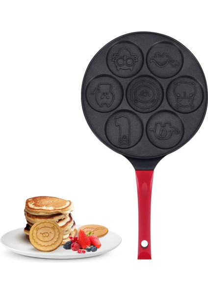 Gözleme Üreticisi-Yapışmaz Krep Tavası Izgara Tava Mini Krep Üreticisi Silikon Saplı 7 Kalıp Krep Siyah Hayvan (Yurt Dışından)