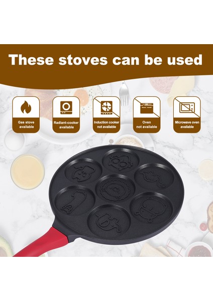 Gözleme Üreticisi-Yapışmaz Krep Tavası Izgara Tava Mini Krep Üreticisi Silikon Saplı 7 Kalıp Krep Siyah Hayvan (Yurt Dışından) indirimleri