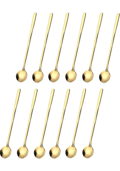12 Adet Kahve Kaşıkları Set Altın Çay Kaşık Uzun Sapı Karıştırma Kaşık Kahve Yuvarlak Karıştırma Kaşık Bal Tatlı Kaşık (Yurt Dışından)