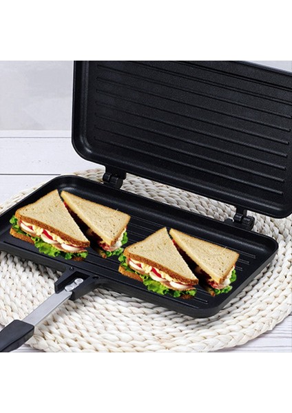 2x Gaz Yapışmaz Sandviç Üreticisi Ekmek Tost Kahvaltı Makinesi Gözleme Pişirme Barbekü Fırın Kalıp Kalıp Izgara Kızartma Tavası (Yurt Dışından) indirimleri