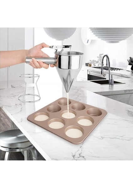 2x Paslanmaz Çelik Gözleme Hamuru Dağıtıcı Kek Krep Standı ile Huni Dağıtıcı Pişmiş Cupcakes Iyi (Yurt Dışından) fırsatları