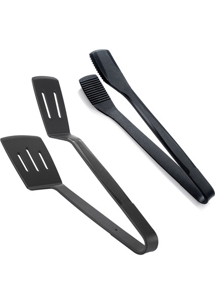 Silikon Mutfak Maşaları Spatula Maşa Barbekü Kelepçesi Için Paslanmaz Çelik Çekirdek ile Set Flipping Balık Kızarmış Biftek Kelepçe Siyah (Yurt Dışından)