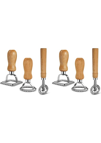 6x Ravioli Makarna Kesici Seti Ravioli Makarna Köfte Lazanya Pierogi Için Ahşap Saplı Ravioli Damga Yapıcısı (Yurt Dışından)