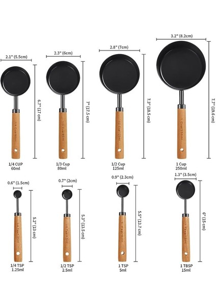 Kupalar ve Kaşık Ölçüm Metrik ve Abd Ölçümleri ile Ahşap Sap Kuru ve Sıvı Ölçüm Fincanı 8 Adet (Yurt Dışından) fiyatları