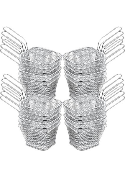 24PCS Mini Kare Fry Sepet Paslanmaz Çelik Frand Tutucu Derin Fry Fry Sepet Fılar Sepeti Kulplu (Gümüş) (Yurt Dışından)