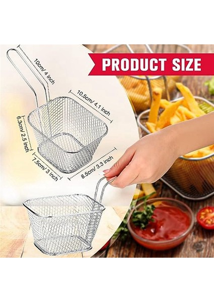 24PCS Mini Kare Fry Sepet Paslanmaz Çelik Frand Tutucu Derin Fry Fry Sepet Fılar Sepeti Kulplu (Gümüş) (Yurt Dışından) fiyatları