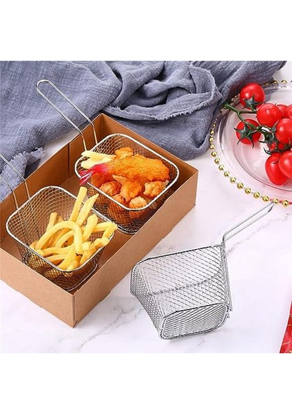 24PCS Mini Kare Fry Sepet Paslanmaz Çelik Frand Tutucu Derin Fry Fry Sepet Fılar Sepeti Kulplu (Gümüş) (Yurt Dışından) modelleri