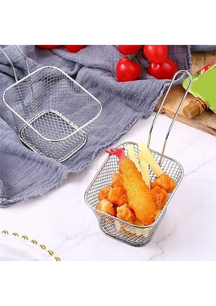 24PCS Mini Kare Fry Sepet Paslanmaz Çelik Frand Tutucu Derin Fry Fry Sepet Fılar Sepeti Kulplu (Gümüş) (Yurt Dışından) fırsatları