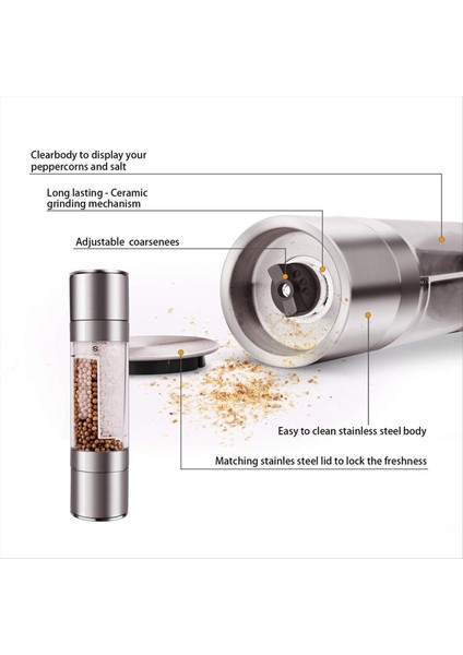 Tuz ve Biber Öğütücü - 2&#39 Den 2 Manuel Paslanmaz Çelik Tuzlu Mill Fabrikası Baharat Öğütücüler Shakers (Yurt Dışından) modelleri