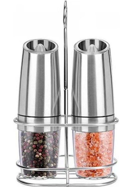 2pcs Tuz ve Karabiber Öğütücü Elektrikli Yerçekimi Öğütücü+Braket Otomatik Değirmen Ayarlanabilir Kaba LED Işığı ile Seti (Yurt Dışından)